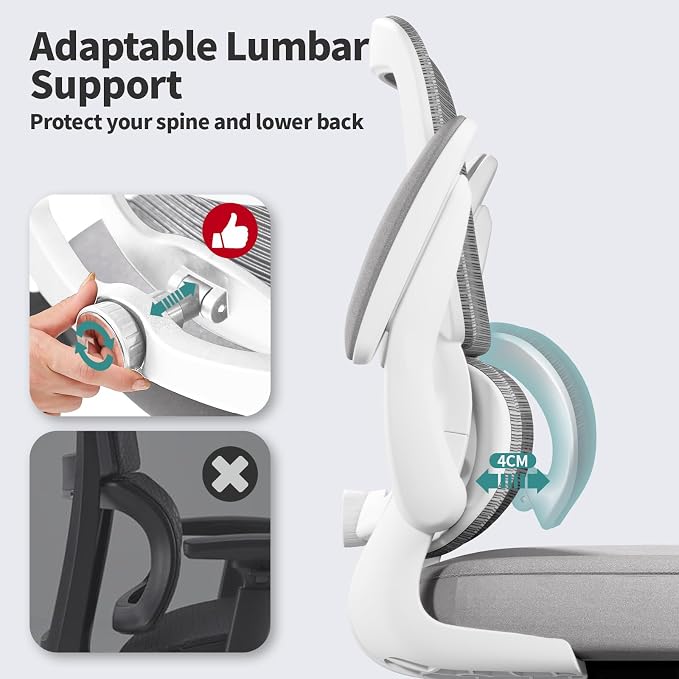 TRALT Office Chair - Ergonomic Desk Chair with Adjustable Lumbar Support, Mesh Computer Chair, Executive Chairs for Home Office Comfortable Lumbar Support (White)
