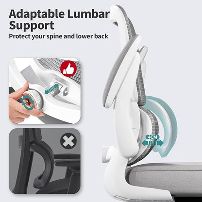TRALT Office Chair - Ergonomic Desk Chair with Adjustable Lumbar Support, Mesh Computer Chair, Executive Chairs for Home Office Comfortable Lumbar Support (White)