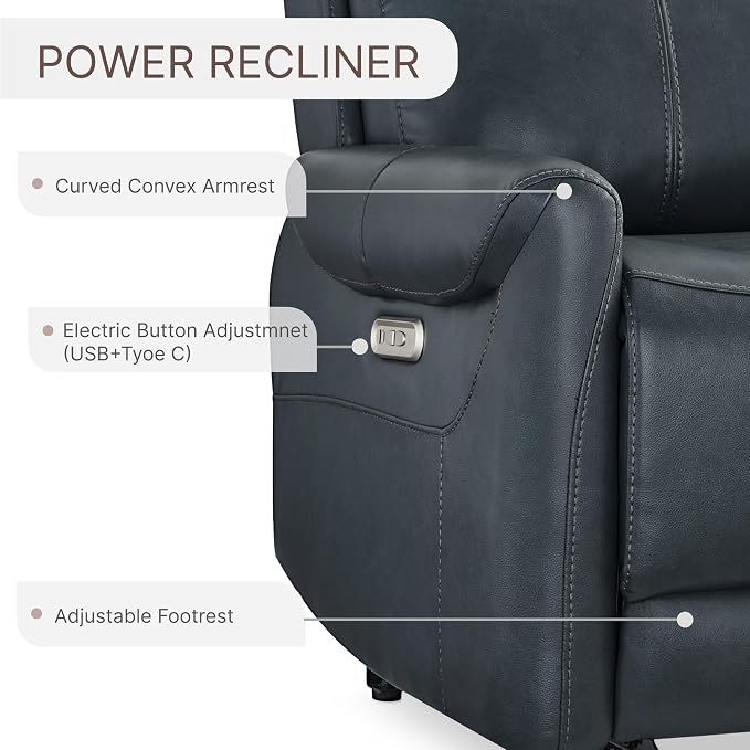 KISLOT Leather Recliner Chair for Adults Wall Hugger RV Recliner with USB Charging Ports Electric Power Reclining Sofa for Living Room Home Theater Seating Bedroom