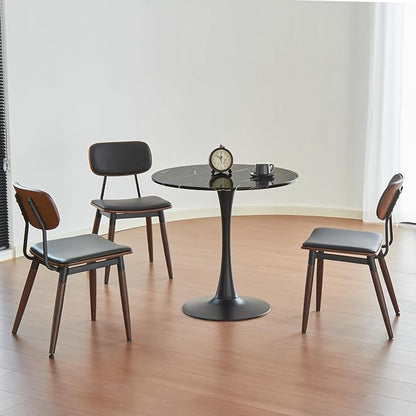 Round Dining Table, 24" Circle Tulip Table with Thickened Tabletop & Metal Pedestal, Mid Century Modern Bistro Table for Kitchen, Small Places, Living Room, Cafe (Faux Marble Black)