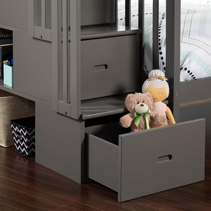 AFI, Westbrook Staircase Bunk Bed Twin Over Twin, Grey