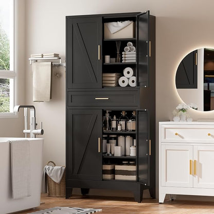 Metal Storage Cabinet with Drawer, 71" Tall Storage Cabinets with Adjustable Shelves,Black Farmhouse Freestanding Kitchen Pantry Cabinet for Dining Room, Living Room