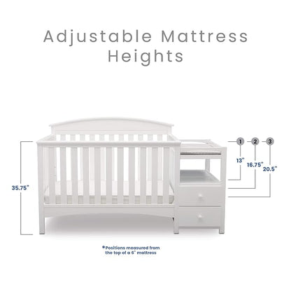 Delta Children Abby Convertible Crib 'N' Changer, Bianca + Serta Perfect Slumber Dual Sided Recycled Fiber Core Crib and Toddler Mattress (Bundle)