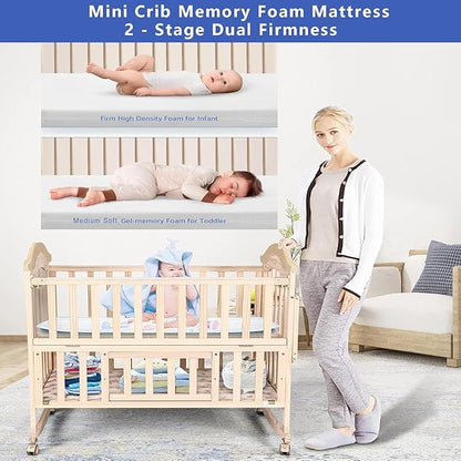 Portable Mini Baby Crib 4 in 1 Convertible with Memory Foam Mattress(38" by24) Included,cunas para Bebes 2026 Small Crib with Foldable Storage Baby Playpen Bedside Sleeper Beds(Natural Wood)