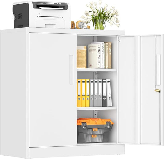 INTERGREAT Metal Storage Cabinet with Doors and Shelves,Lockable Storage Cabinet for Office,36”White Metal Utility Cabinet Garage Cabinets for Home Office, Garage, Kitchen, Shop