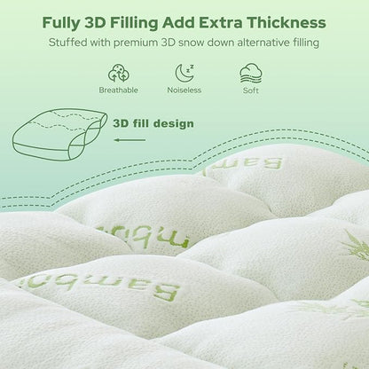 BEDLORE Twin XL Mattress Topper Viscose Derived from Bamboo, Thick Pillow Top Mattress Pad with Deep Pockets for 6-15 inches Mattress, Soft Mattress Topper College Dorm Size for Back Pain