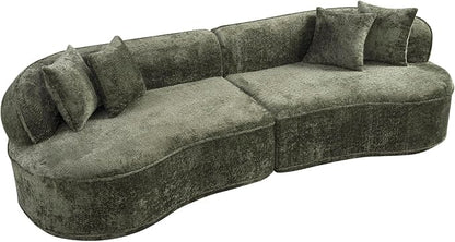114" Curved Sectional Sofa Couch，4 Seater Oversized Boneless Cloud Couch with 4 Throw Pillows，Modern Round Couch Sofa，Comfy Deep Seat Chenille Memory Foam Sofa for Living Room (Green, 114.2 Inch)