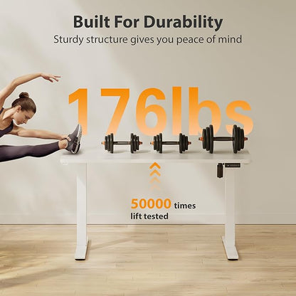 Cubiker Standing Desk, 40x24 Inches Sit Stand Home Office Desk, Electric Stand up Desk, Adjustable Desk with Splice Board, White Frame/White Top