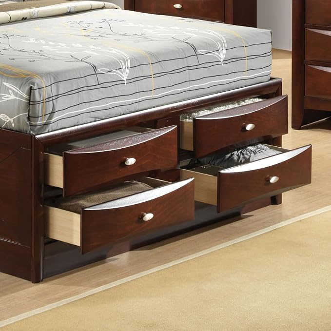 Furniture of America Darius Transitional Solid Wood 3-Piece Queen Platform Bedroom Set with Drawers, Bookcase Headboard and Knob Pulls, Mattress Ready, Dark Cherry