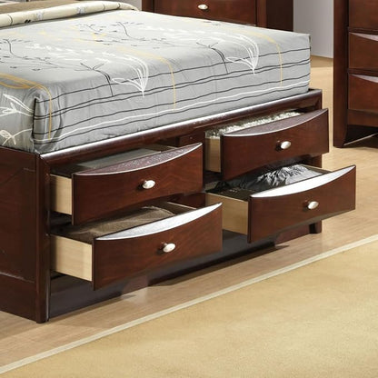 Furniture of America Darius Transitional Solid Wood 3-Piece Queen Platform Bedroom Set with Drawers, Bookcase Headboard and Knob Pulls, Mattress Ready, Dark Cherry
