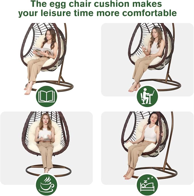 idee-home Egg Chair Cushion Replacement, Tufted Hanging Egg Chair Cushions with Corduroy Cover, Oversized Wicker Swing Cushion for Indoor Hammock Basket Chair, Beige (Chair Not Included), 48x32 Inch