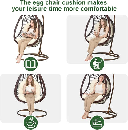 idee-home Egg Chair Cushion Replacement, Tufted Hanging Egg Chair Cushions with Corduroy Cover, Oversized Wicker Swing Cushion for Indoor Hammock Basket Chair, Beige (Chair Not Included), 48x32 Inch