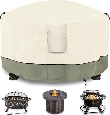 Fire Pit Cover,Outdoor Heavy Duty 600D 100% Waterproof Fire Pit Cover Round,Weatherproof Firepit Covers Round 54" Dia x 24" H,Beige