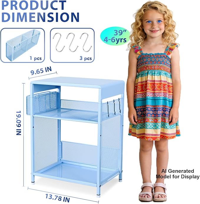 Sky Blue Kids Nightstand, Small Nightstand for Bedroom, End Table with Hooks and Holder, Toddler Bedside Table, Desk Organizer for Office, Small Desk for Living Room, Dorm (Sky Blue)