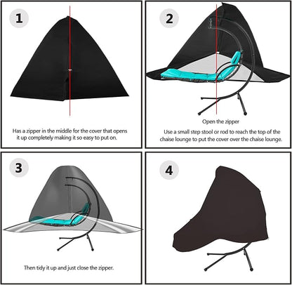 73 Inch Patio Hanging Chaise Lounge and Stand Cover with Zipper Waterproof Outdoor Curved Steel Hammock Lounger Swing Chair Covers