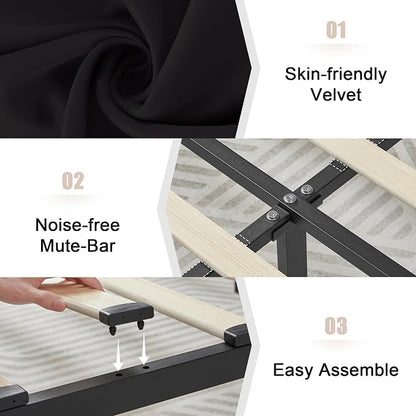 VECELO Full Size Bed Frame with 4 Storage Drawers, Adjustable Height Headboard, Heavy-Duty Platform Bedframe with Strong Wooden Slats, No Box Spring Needed, Black