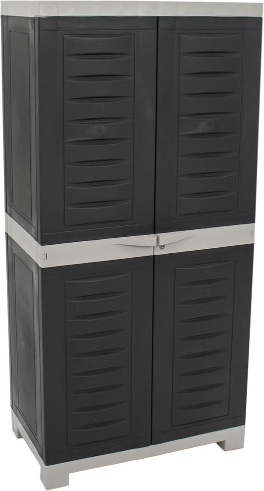 Sunnydaze 48" H Resin Garage Storage Cabinet - Garage Cabinet with Lockable Doors and 3 Adjustable Shelves - Freestanding Utility Storage for Laundry Room, Office, Basement - Charcoal