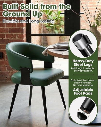 Dining Chairs Set of 6, Modern Upholstered PU Leather Kitchen & Dining Room Chairs with Curved Open Back Metal Legs, Kitchen Chairs for Dining Room Restaurant (Green, Set of 6)