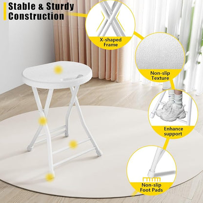 Folding Stool, 18 Inch Foldable Stool with Handle & Steel Frame, Pack of 20 Folding Bar Stools, 440lbs Sturdy Foldable Lightweight Metal Chair for Camping, Indoor and Outdoor, White
