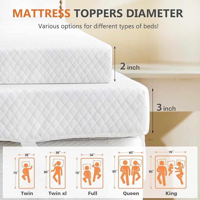 Sweetcrispy Mattress Topper Twin with Removable Soft Cover, Memory Foam 3 Inch Thick Gel Infused Cooling Pad for Pressure Relieve for Twin Size Bed, Sleeper Sofa, RV, Camper, CertiPUR US Certified