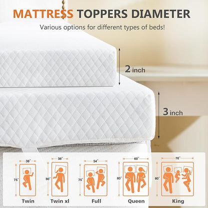 Sweetcrispy Mattress Topper Full with Removable Soft Cover, Memory Foam 3 Inch Thick Gel Infused Cooling Pad for Pressure Relieve for Full Size Bed, Sleeper Sofa, RV, Camper, CertiPUR US Certified