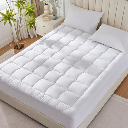 CozyLux Queen Size Mattress Pad Pillow Top Cotton Cooling Mattress Topper 8-21" Deep Pocket Mattress Cover Quilted Fitted Cooling 450GSM Mattress Protector (60x80 inch,White)