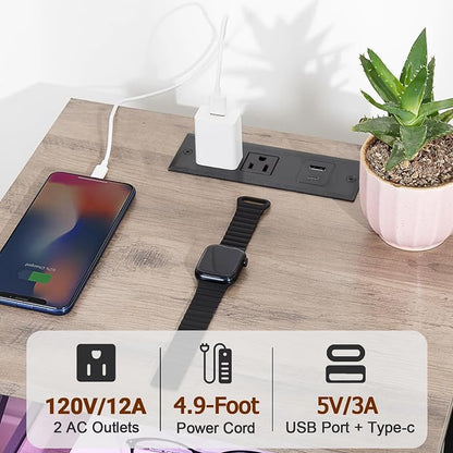 AMHANCIBLE Nightstands Set of 2 with Charging Station, LED Night Stand with 2 Storage Drawers, End Tables with USB Ports and Outlets, Modern Bedside Tables for Bedroom, Grey, HET052LGY