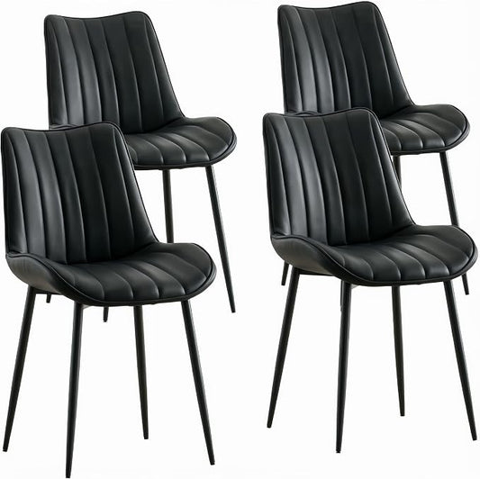 VECELO Dining Chairs Set of 4, Vegan Leather Fabric & Metal Frame, Mordern Style for Kitchen, Living Room,Offcie, Black