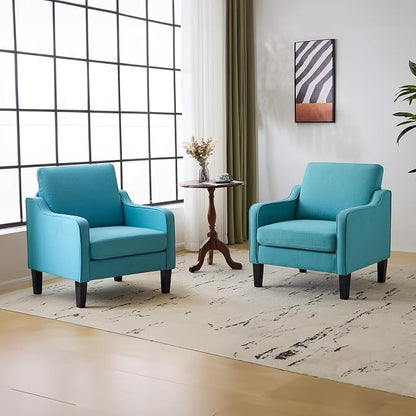 VINGLI Accent Chairs Set of 2 Blue Linen Living Room Chairs Reading Chair for Bedroom Scooped Arm Chair Mid Century Modern Accent Chair Upholstered Comfy Chair for Apartment, Waiting Room