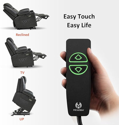 MCombo Large Power Lift Recliner Chair for Elderly, Lift Chair with Heat and Massage for Tall People, Extended Footrest, USB & Type C Ports, Cup Holders, Faux Leather 7516 (Large, Grey)