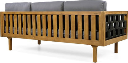 Merax Outdoor 3 Seater Daybed, Acacia Wood Patio Day Bed Couch Sofa with Cushions & Stylish Rope Weave Armrest, 67.5" L Outdoor Seating for Gardern Deck Porch Balcony, Dark-Grey