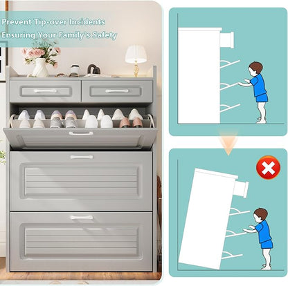 Shoe Cabinet with 3 Large Flip Drawers and 2 Storage Drawers, Narrow Shoe Organizer Cabinet Fits for Kinds of Shoes, Hidden Shoe Storage Cabinet for Entryway, Hallway, Light Grey