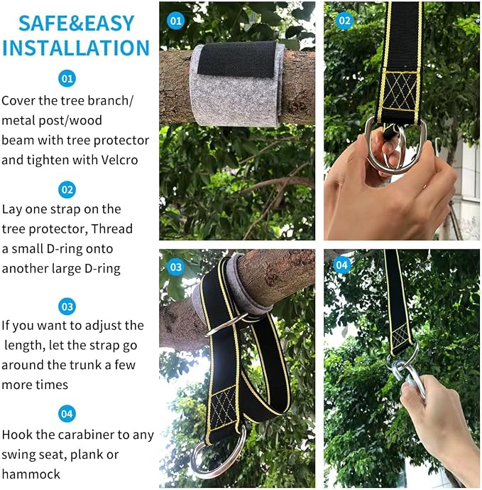 Tree Swing Hanging Straps Kit - Holds 1800 lbs (SGS Certified), 5ftx2 Hammock Straps with 2 Heavy Duty Locking Carabiners and 2 Tree Protectors, Polyester Straps Perfect for Tree Swings & Hammocks
