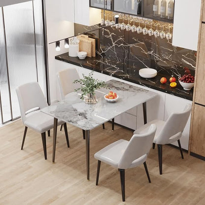 Wisfor Sintered Stone Dining Table: 47.2x27.5 Inch White Kitchen Table with Metal Legs - 6-Seat Breakfast Table for Dining Room, Restaurant (No Chairs)