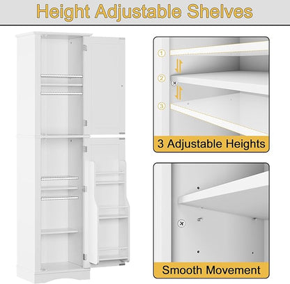 Function Home Tall Storage Cabinet, 64" Narrow Bathroom Cabinets, Freestanding Kitchen Pantry with Door Storage Shelves, Wooden Slim Floor Cabinets for Kitchen Dining Living Room, White