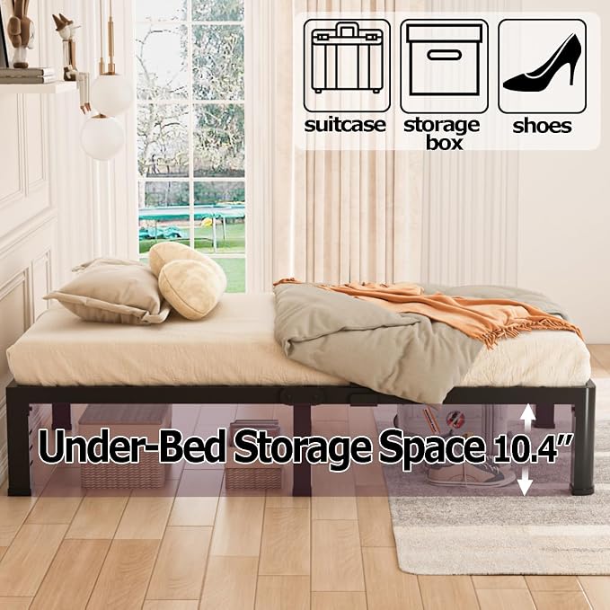 Bilily Metal Bed Frame Twin Size,12 Inch Twin Bed Frame with Round Corner Legs,Heavy Duty Steel Slats Support Platform Bed,No Box Spring Needed Easy Assembly Noise-Free for Kids Room,Single Bed,Black