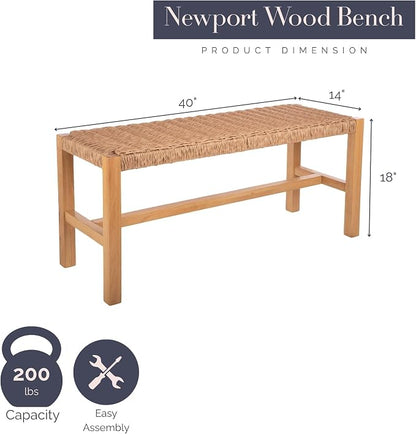 Alaterre Furniture Newport 40 Inch Solid Wood Entryway Bench - Modern Farmhouse Indoor Decorative Bench with Handcrafted Woven Rope Seat - Furniture for Entryway, Dining Room, or Kitchen (Natural)