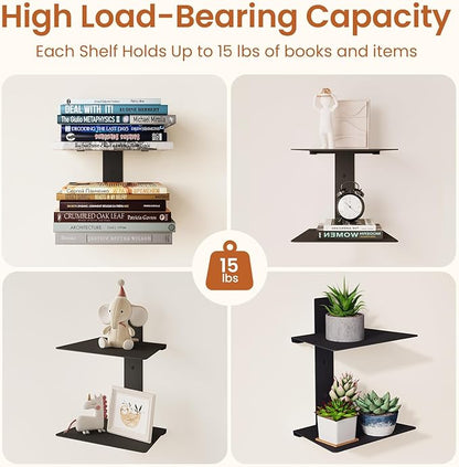 Wawocs Invisible Bookshelves for Wall, 8 Tier Floating Bookshelf Made of Heavy Duty Metal, Vertical Spine Book Tower Hanging Wall Bookshelf, Floating Book Shelves for Wall, 4 Pack Black