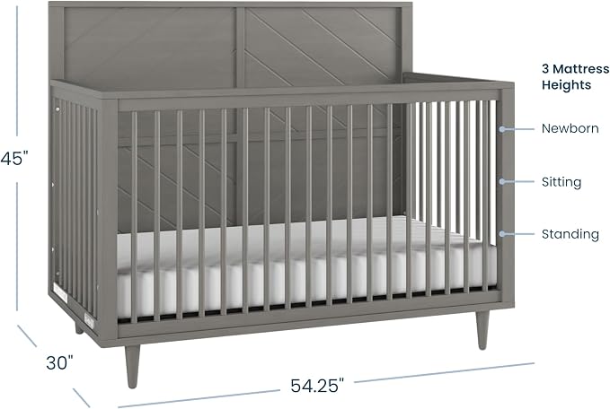 Child Craft Surrey Hill 4-in-1 Convertible Crib, Baby Crib Converts to Day Bed, Toddler Bed and Full Size Bed, 2 Adjustable Mattress Positions, Non-Toxic, Baby Safe Finish (Lunar Gray)