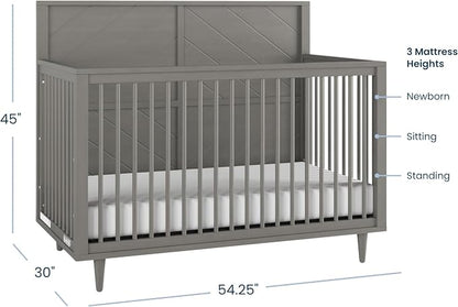 Child Craft Surrey Hill 4-in-1 Convertible Crib, Baby Crib Converts to Day Bed, Toddler Bed and Full Size Bed, 2 Adjustable Mattress Positions, Non-Toxic, Baby Safe Finish (Lunar Gray)