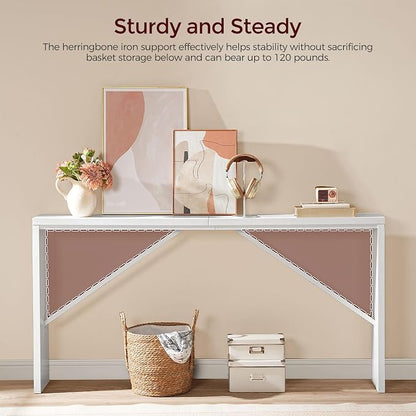 MAHANCRIS Console Table, 62.2" Long Sofa Table Behind Couch, Narrow Entryway Table, Farmhouse Dining Table with Angled Metal Frame, Industrial Console Table for Entryway, White CTWT15801