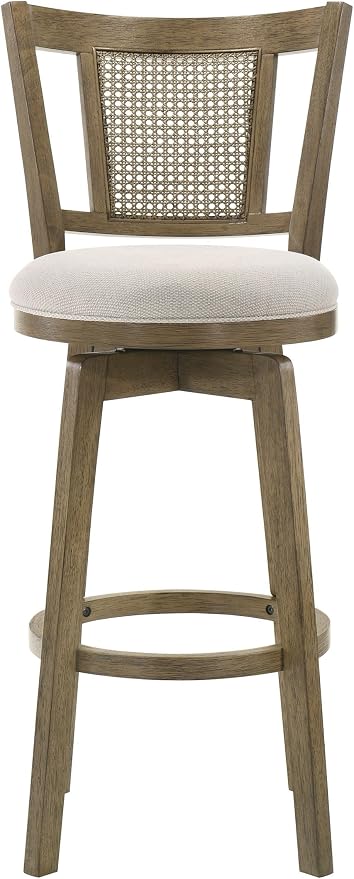 Armen Living Isla 26 in. Putty Brown Counter Height Rubberwood Swivel Barstool with Cream Fabric Seat - Set of 4