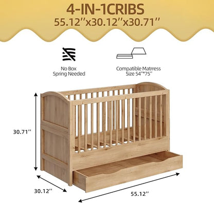 4-in-1 Convertible Crib, Converts to Toddler Bed and Full Bed