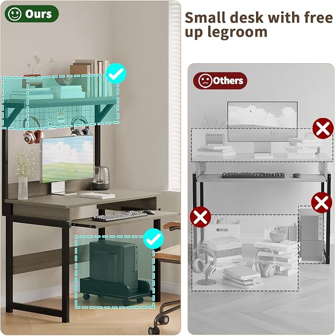 ALISENED 31.5" Small Computer Desk with Hutch, Office Desk Study Table Writing Desk Workstation PC Table for Home Office, Space Saving Design