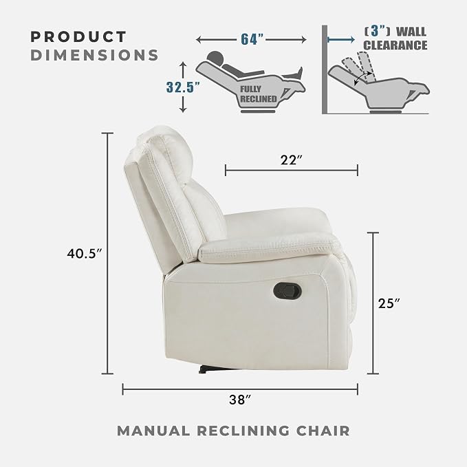 Lexicon Manual Recliner Chair, Polished Microfiber Reclining Sofa Chair, Home Theater Seating, Wall Hugger Manual Recliner for Living Room/Office/Apartment, Beige