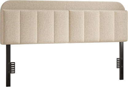 Headboard for King/California King Size Bed, Upholstered Bed HeadBoard with Storage, Linen Fabric Head Board with Vertical Channel Design, Height Adjustable, Easy to Assemble, Beige