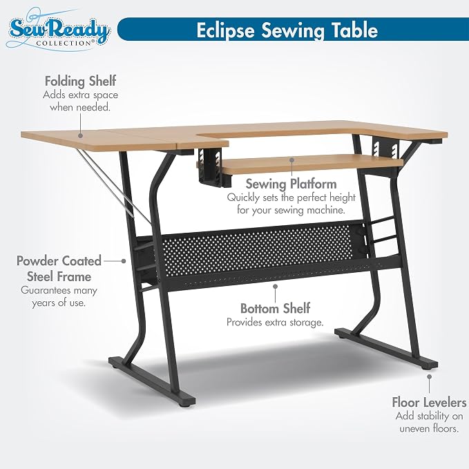 Sew Ready Eclipse Hobby/Sewing Craft Table, Black/Maple