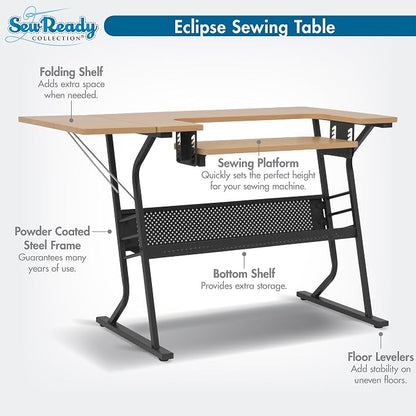 Sew Ready Eclipse Hobby/Sewing Craft Table, Black/Maple
