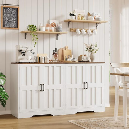 Sideboard Buffet Cabinet, Modern Farmhouse Kitchen Storage Cabinet, 63" Modular Accent Cabinet Coffee Station Bar Media Console Table Credenza for Kitchen Dining Room, Living Room Entryway Hallway