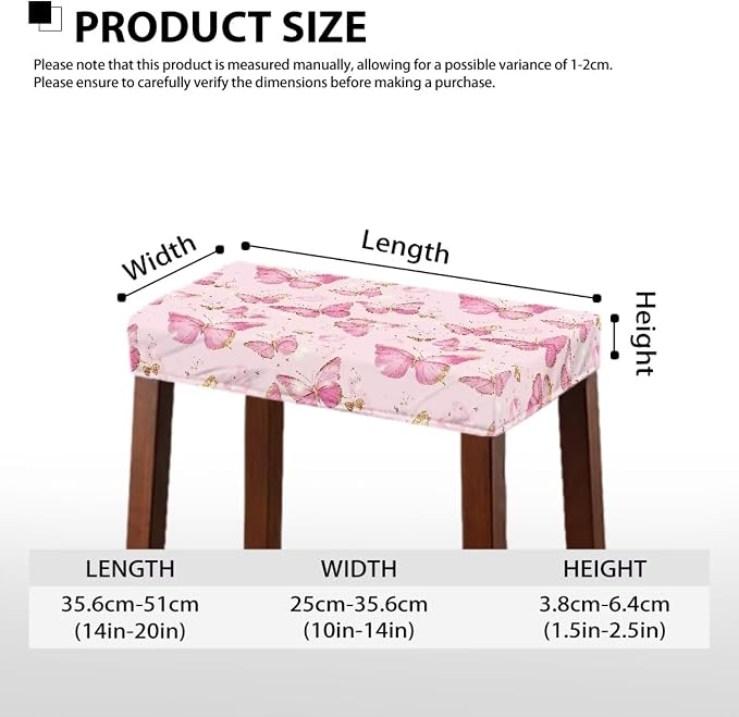 Butterfly Pink Bar Stool Seat Covers Rectangle Stool Covers Set of 2 Bench Covers Slipcover Rectangle Stretch Counter Height Bar Stools Slipcovers Counter Stool Covers Saddle Seat Cover